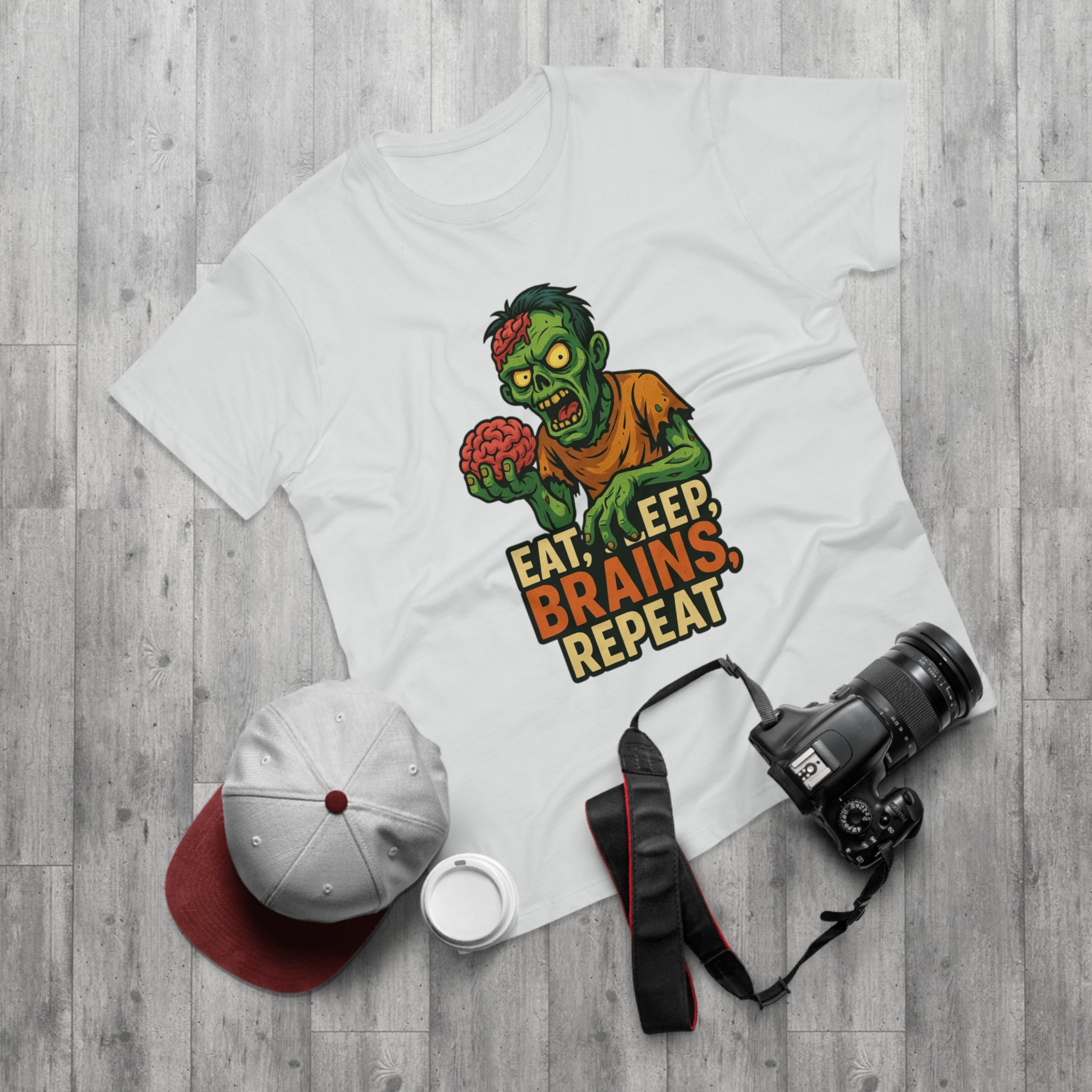 Zombie Themed Men's T-shirt - Eat, Sleep, Brains, Repeat, Graphic Tee, Halloween Costume, Unique Gift, Casualwear, Comfy Tee
