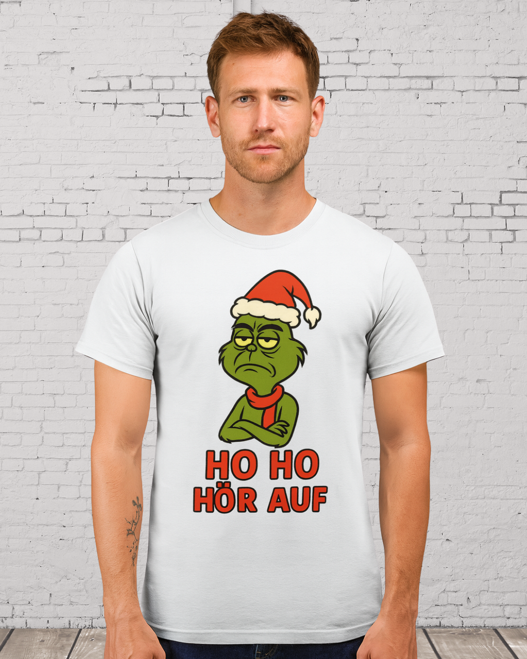 Grinch Weihnachts T-Shirt Herren – Lustiges Ho Ho Hör Auf Shirt mit Weihnachtsmotiv