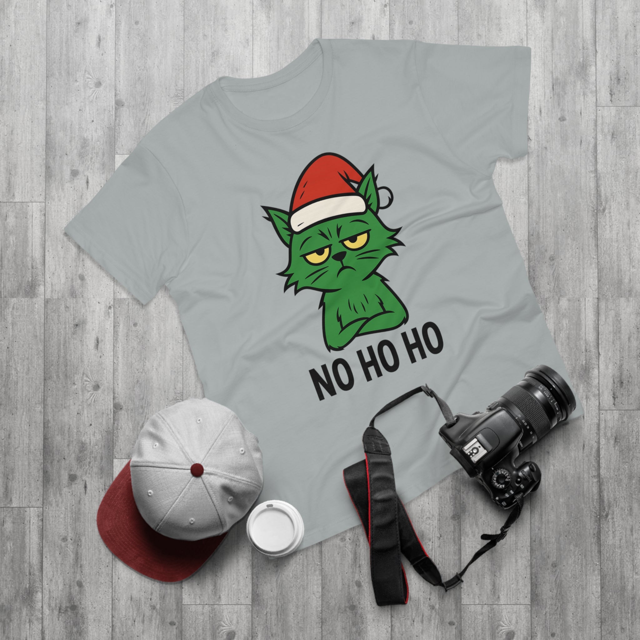 Grumpy Holiday Cat T-Shirt, Funny Christmas Tee, Men's Casual Wear, Holiday Gift, Unique Apparel for Cat Lovers