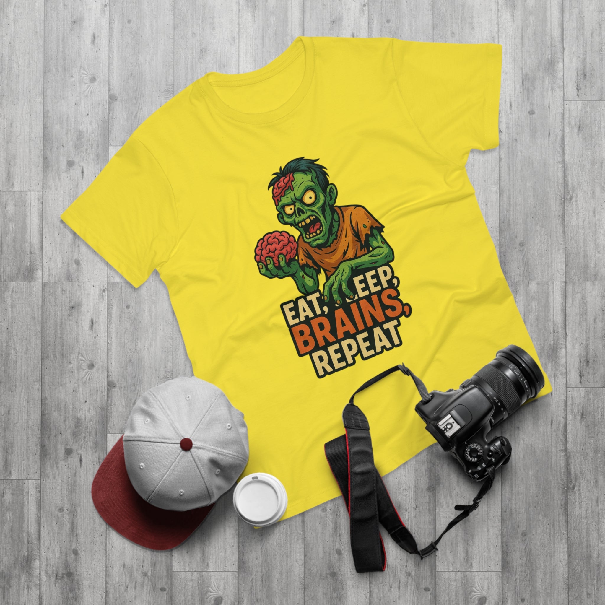 Zombie Themed Men's T-shirt - Eat, Sleep, Brains, Repeat, Graphic Tee, Halloween Costume, Unique Gift, Casualwear, Comfy Tee