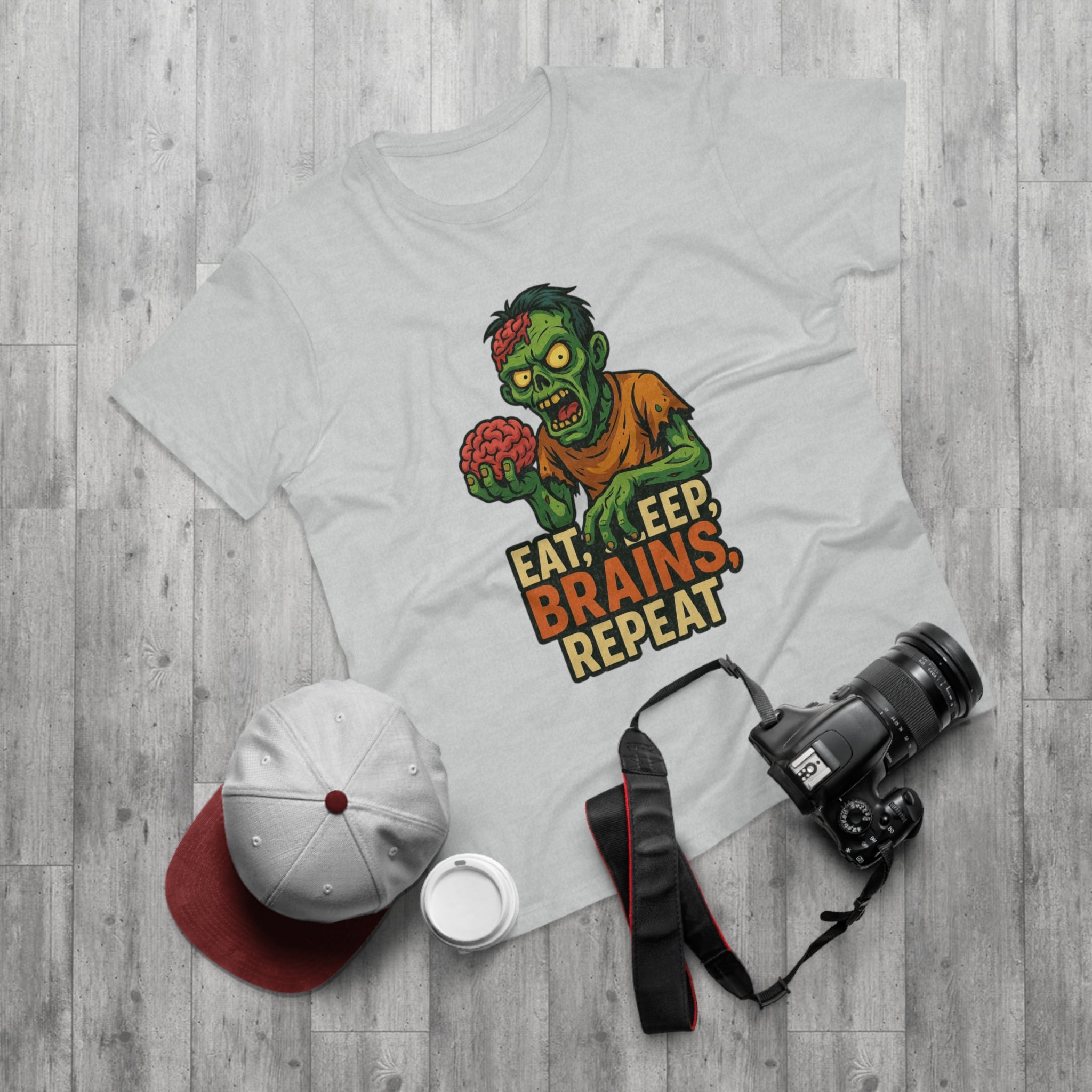 Zombie Themed Men's T-shirt - Eat, Sleep, Brains, Repeat, Graphic Tee, Halloween Costume, Unique Gift, Casualwear, Comfy Tee
