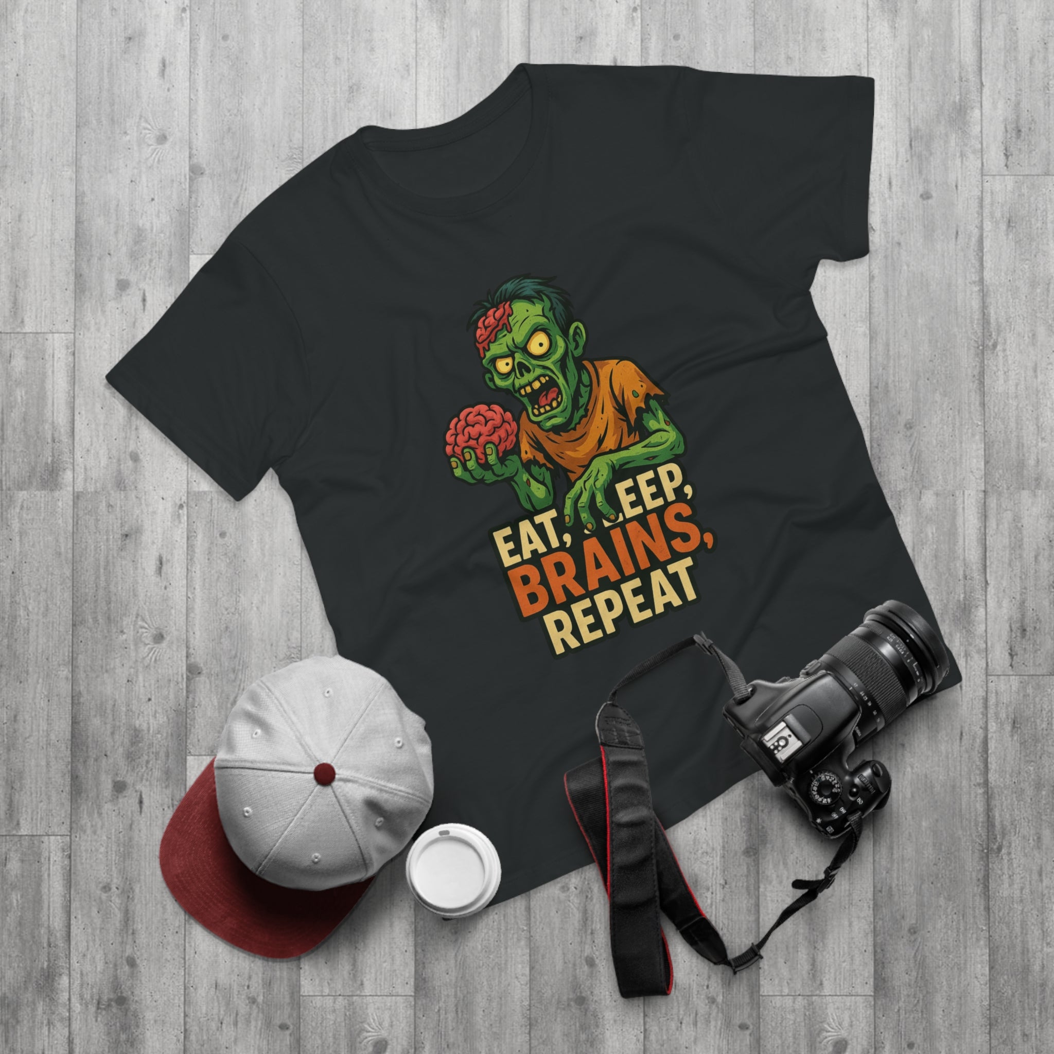Zombie Themed Men's T-shirt - Eat, Sleep, Brains, Repeat, Graphic Tee, Halloween Costume, Unique Gift, Casualwear, Comfy Tee