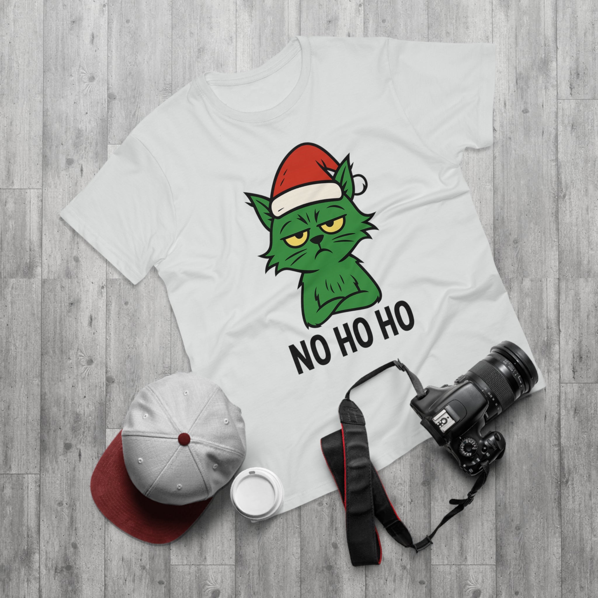 Grumpy Holiday Cat T-Shirt, Funny Christmas Tee, Men's Casual Wear, Holiday Gift, Unique Apparel for Cat Lovers