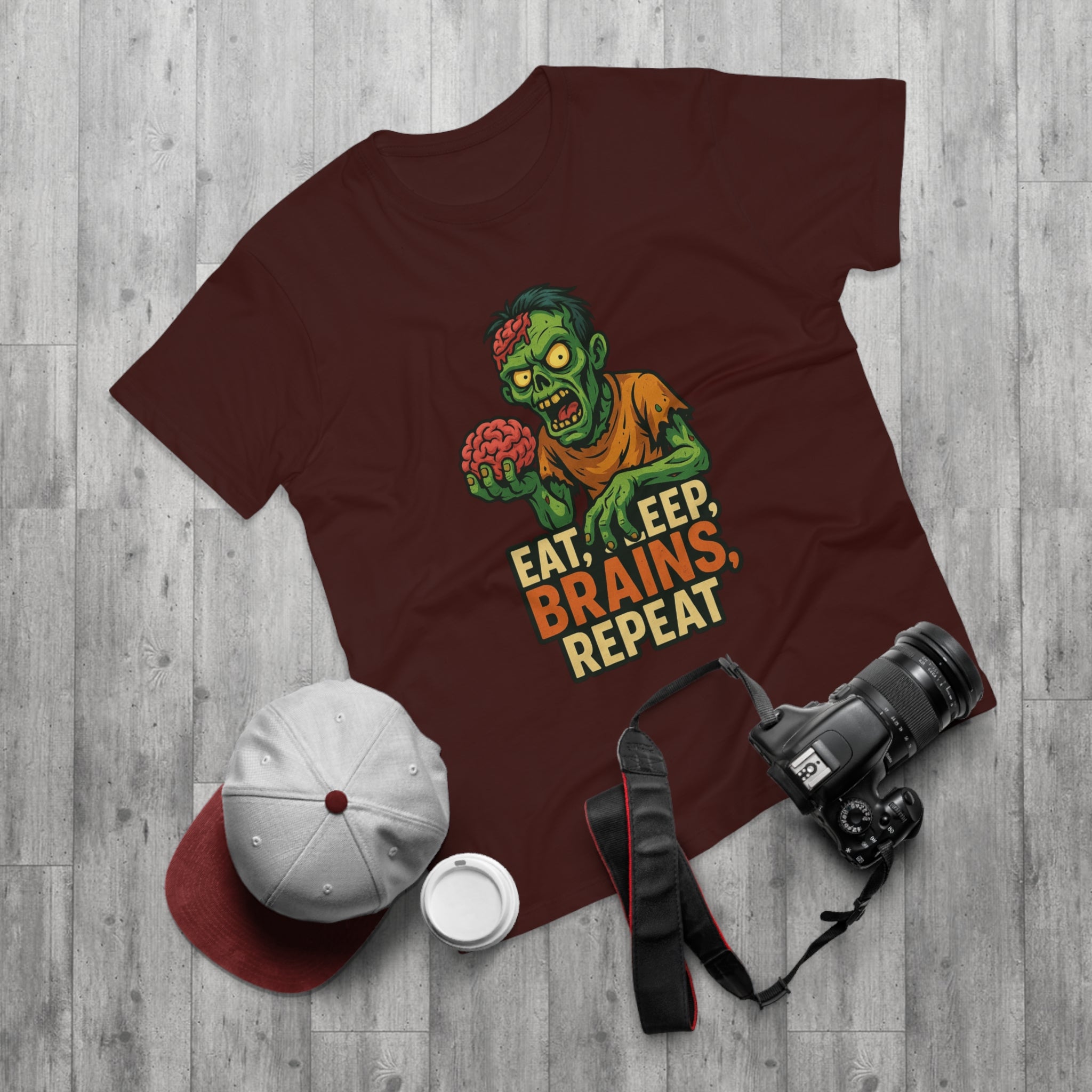 Zombie Themed Men's T-shirt - Eat, Sleep, Brains, Repeat, Graphic Tee, Halloween Costume, Unique Gift, Casualwear, Comfy Tee