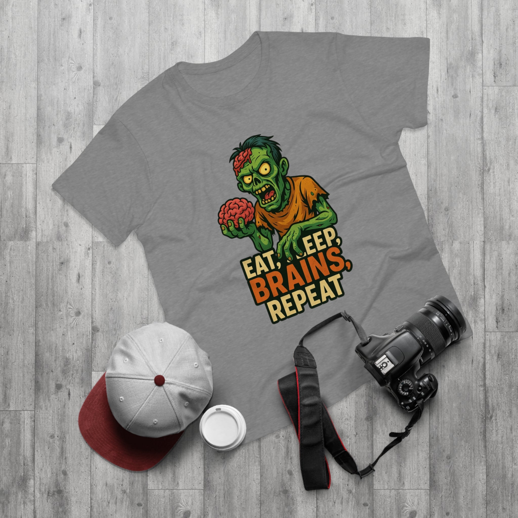 Zombie Themed Men's T-shirt - Eat, Sleep, Brains, Repeat, Graphic Tee, Halloween Costume, Unique Gift, Casualwear, Comfy Tee