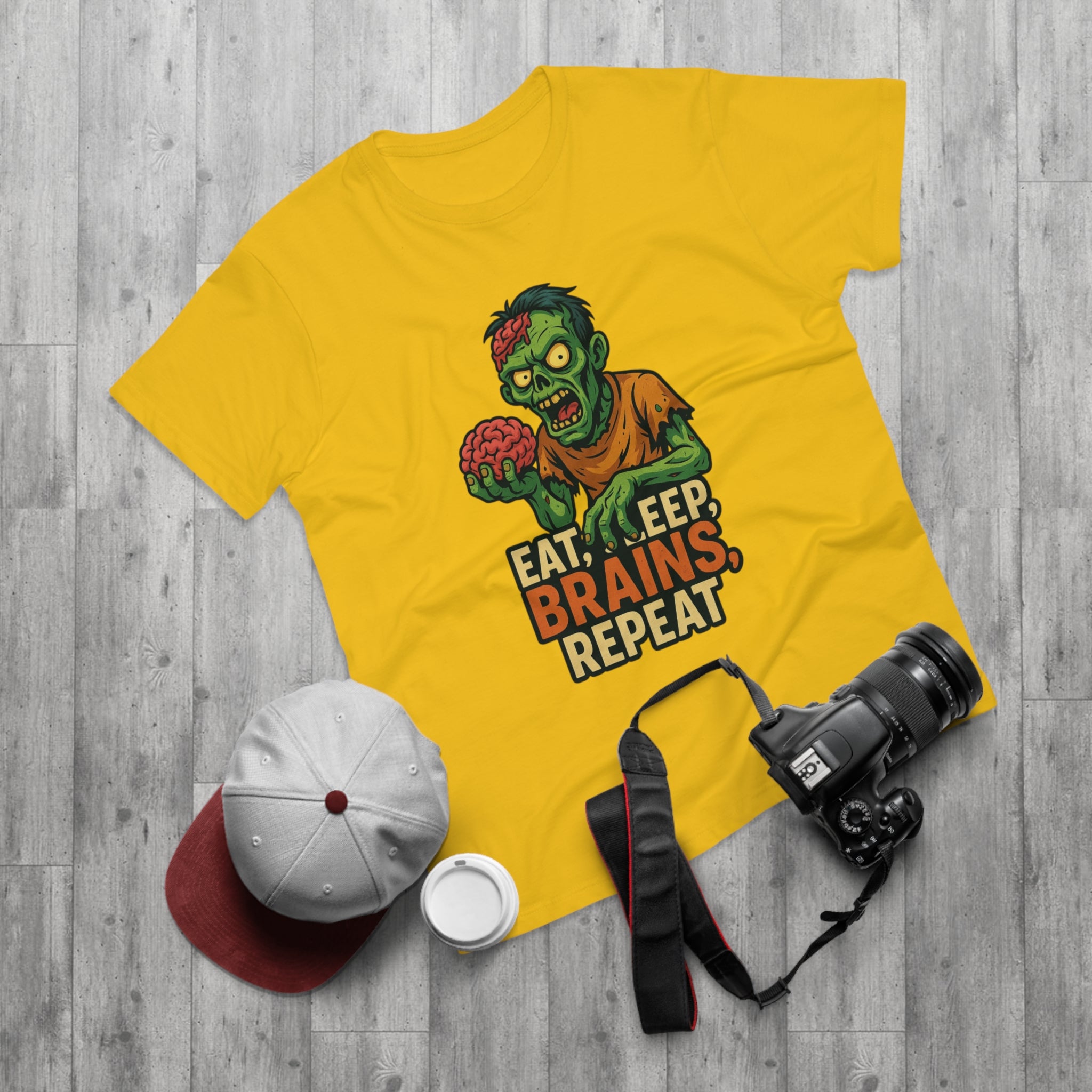Zombie Themed Men's T-shirt - Eat, Sleep, Brains, Repeat, Graphic Tee, Halloween Costume, Unique Gift, Casualwear, Comfy Tee