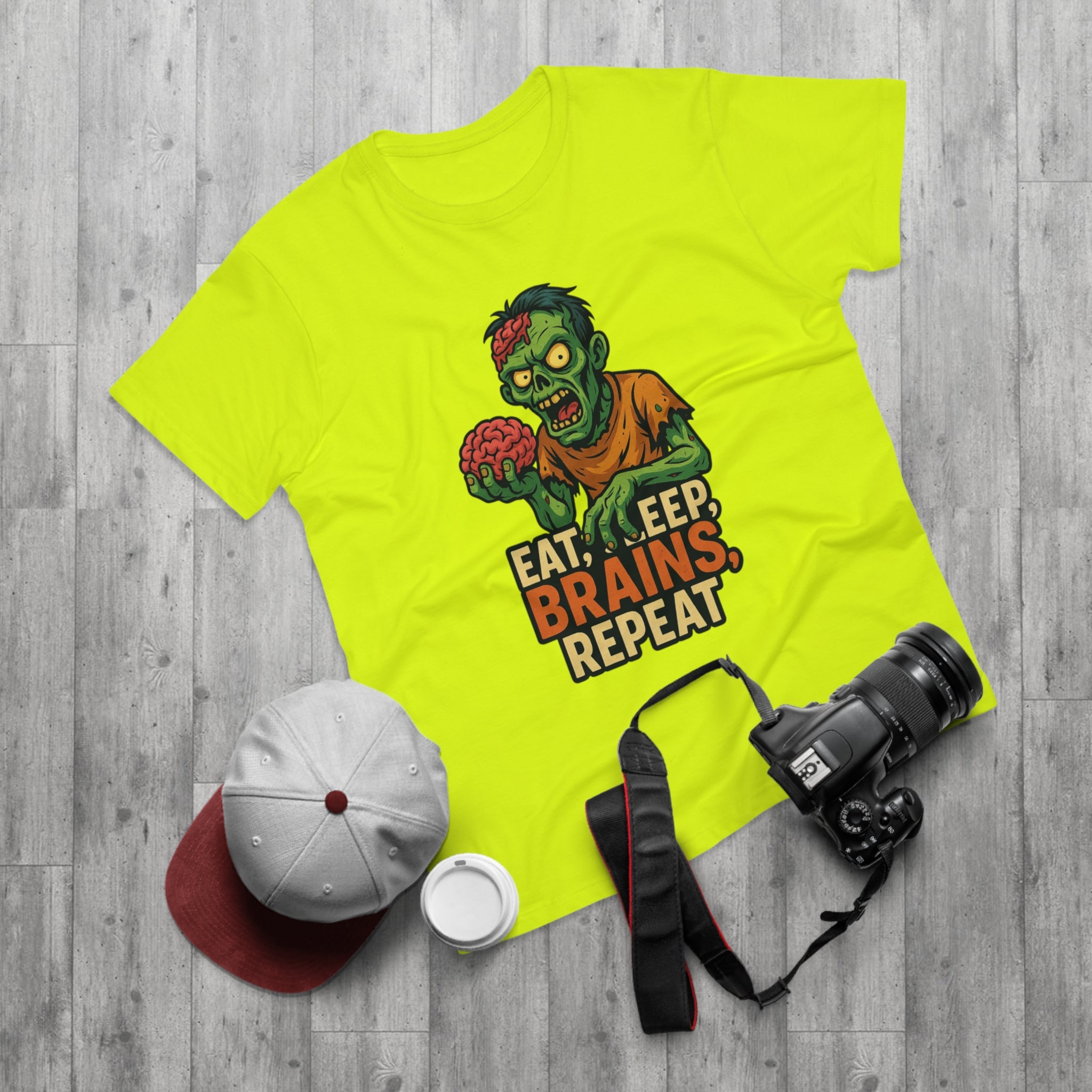 Zombie Themed Men's T-shirt - Eat, Sleep, Brains, Repeat, Graphic Tee, Halloween Costume, Unique Gift, Casualwear, Comfy Tee