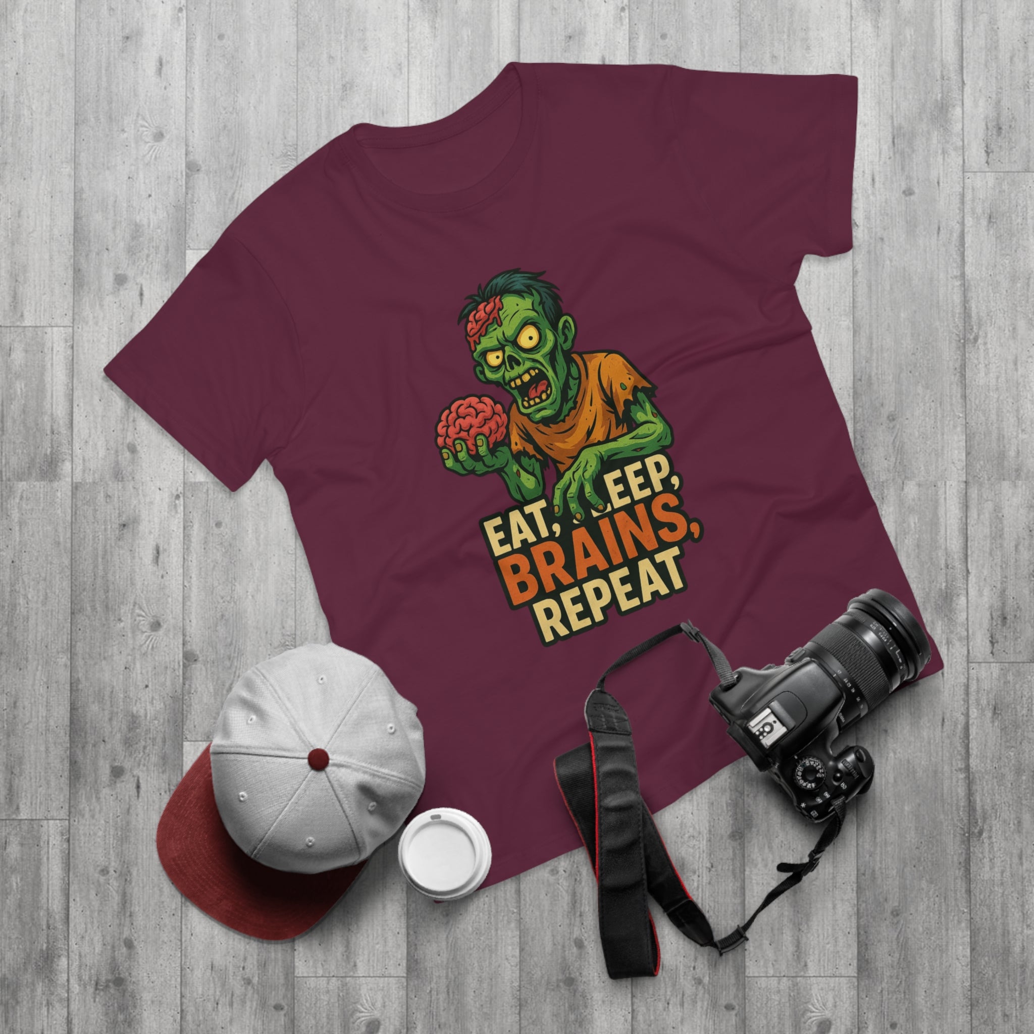 Zombie Themed Men's T-shirt - Eat, Sleep, Brains, Repeat, Graphic Tee, Halloween Costume, Unique Gift, Casualwear, Comfy Tee
