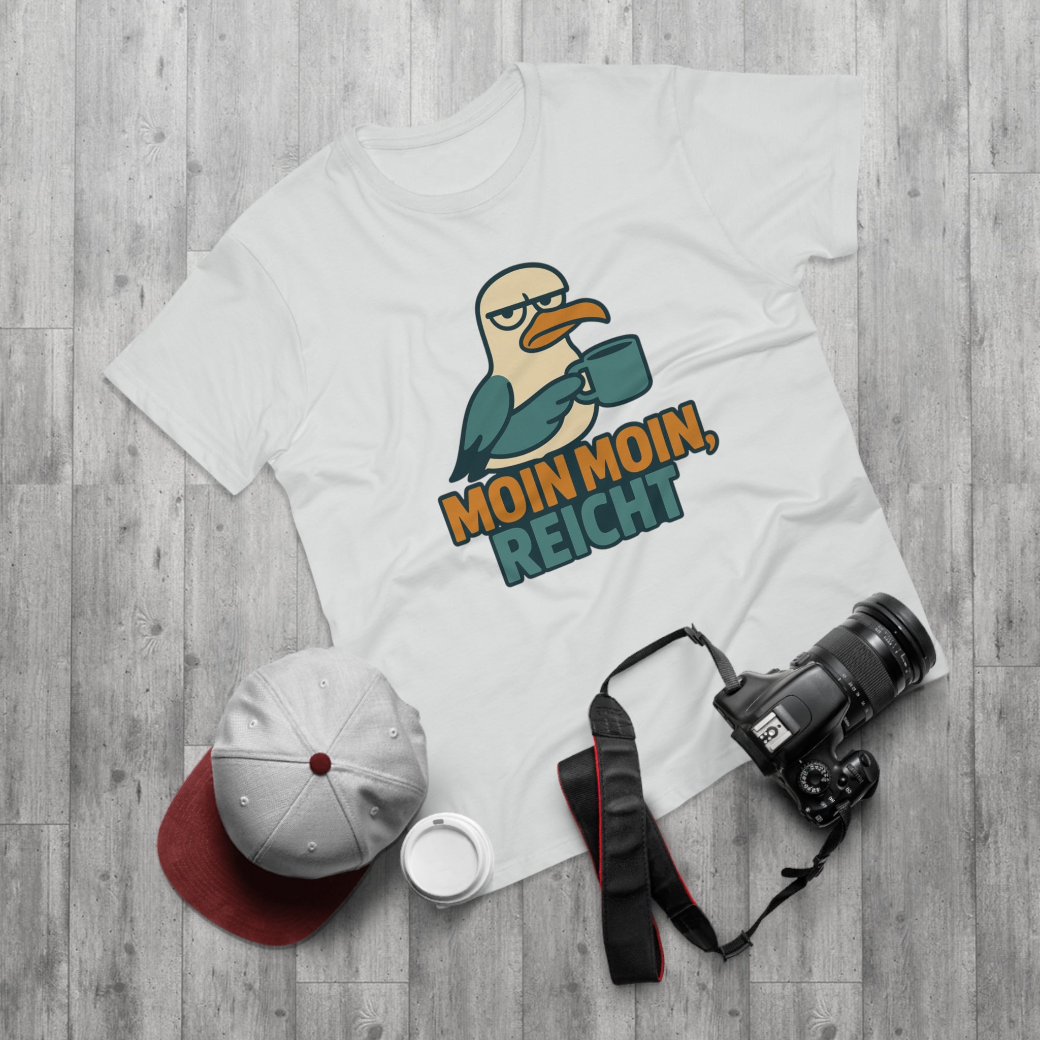 Lustiges Möwen T-Shirt – „Moin Moin, reicht“ – Funshirt für Morgenmuffel