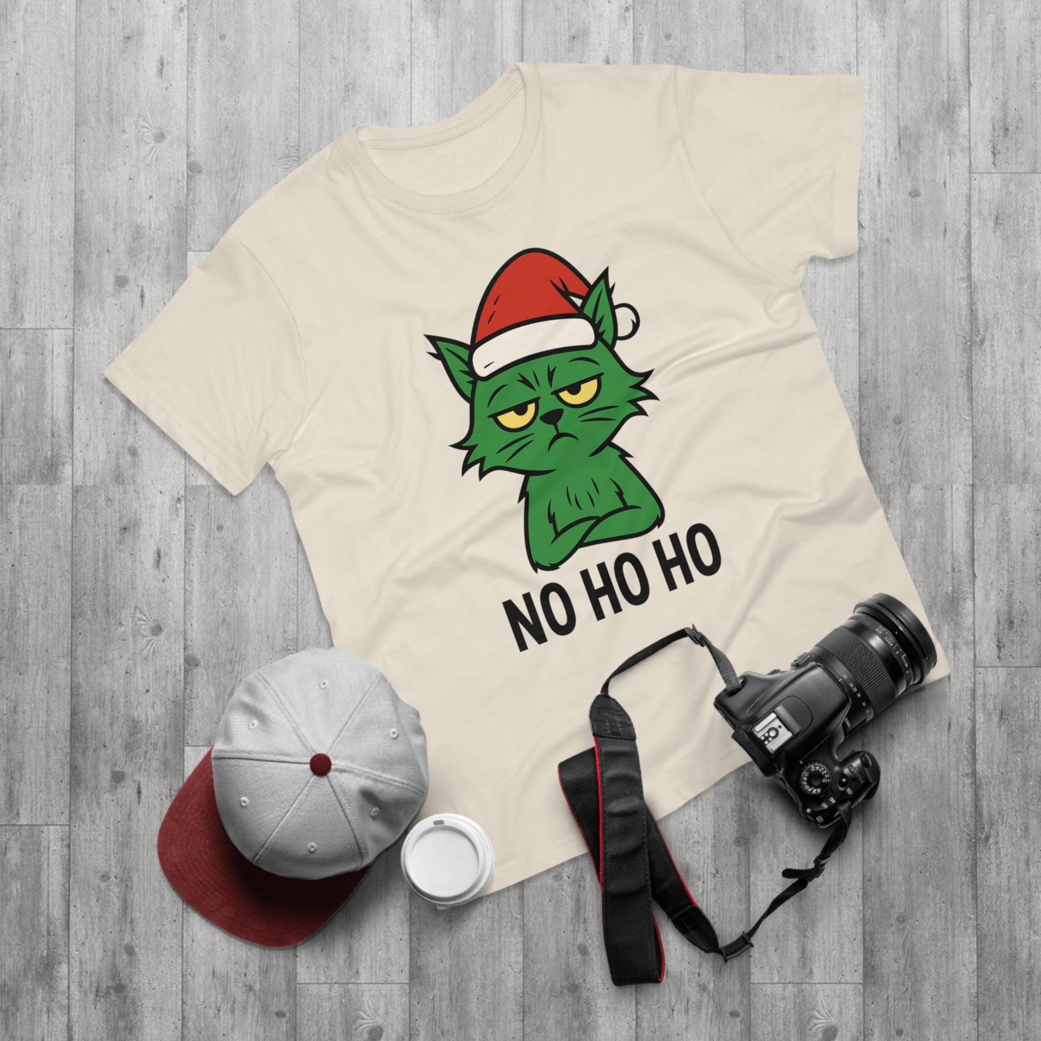 Grumpy Holiday Cat T-Shirt, Funny Christmas Tee, Men's Casual Wear, Holiday Gift, Unique Apparel for Cat Lovers