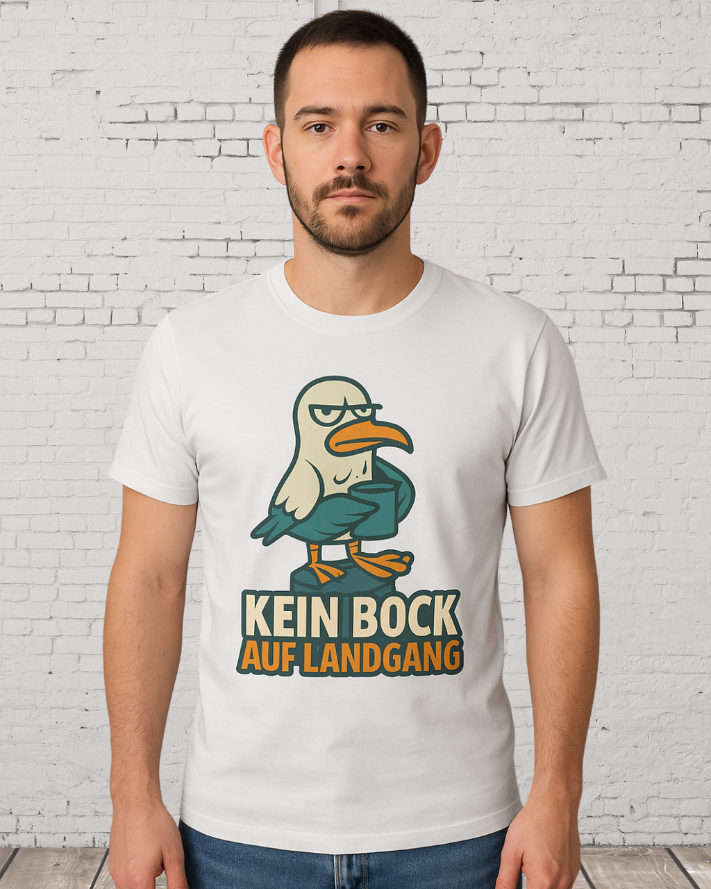 Lustiges Möwen T-Shirt – „Kein Bock auf Landgang“ – Funshirt für Küstenliebhaber