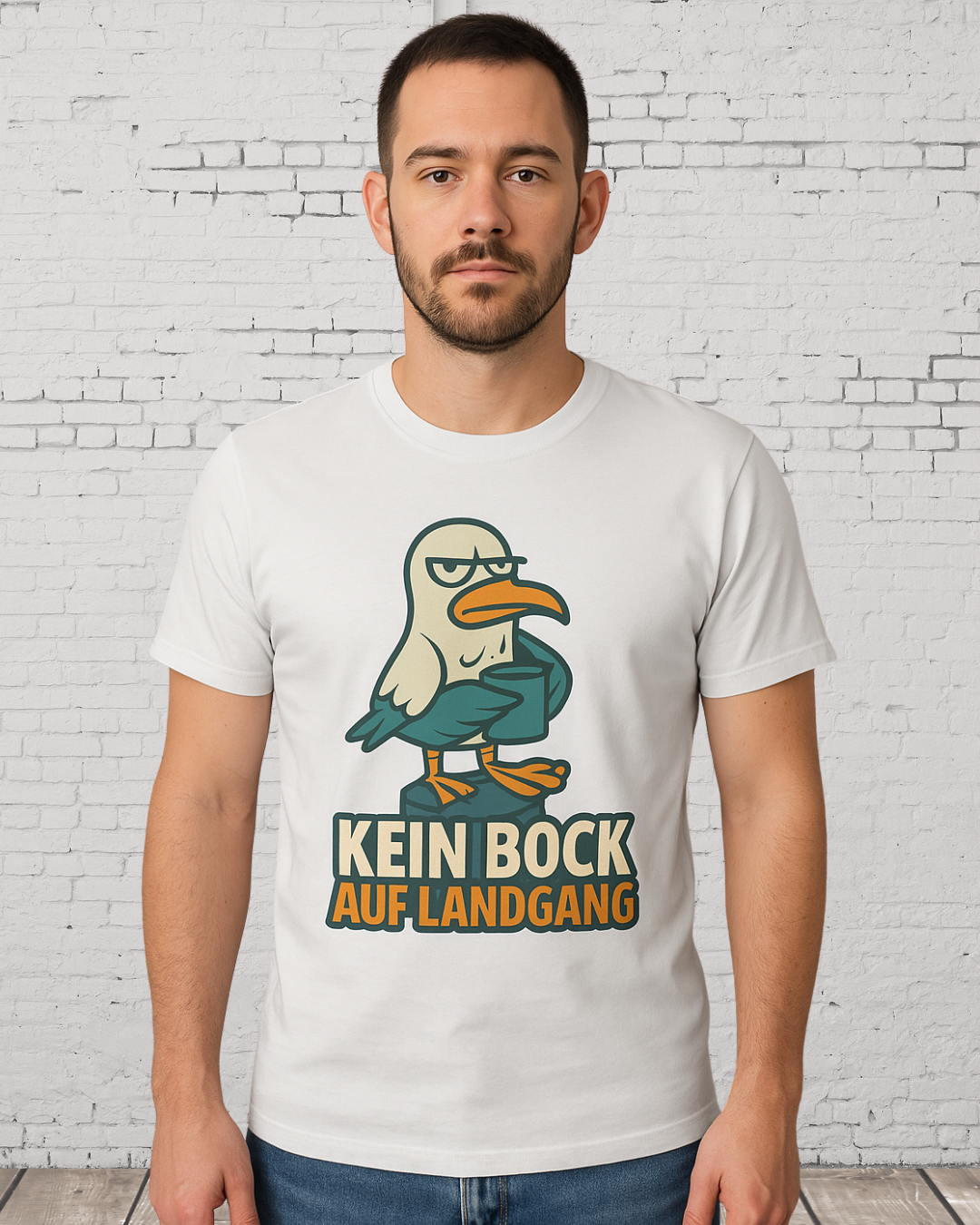 Lustiges Möwen T-Shirt – „Kein Bock auf Landgang“ – Funshirt für Küstenliebhaber