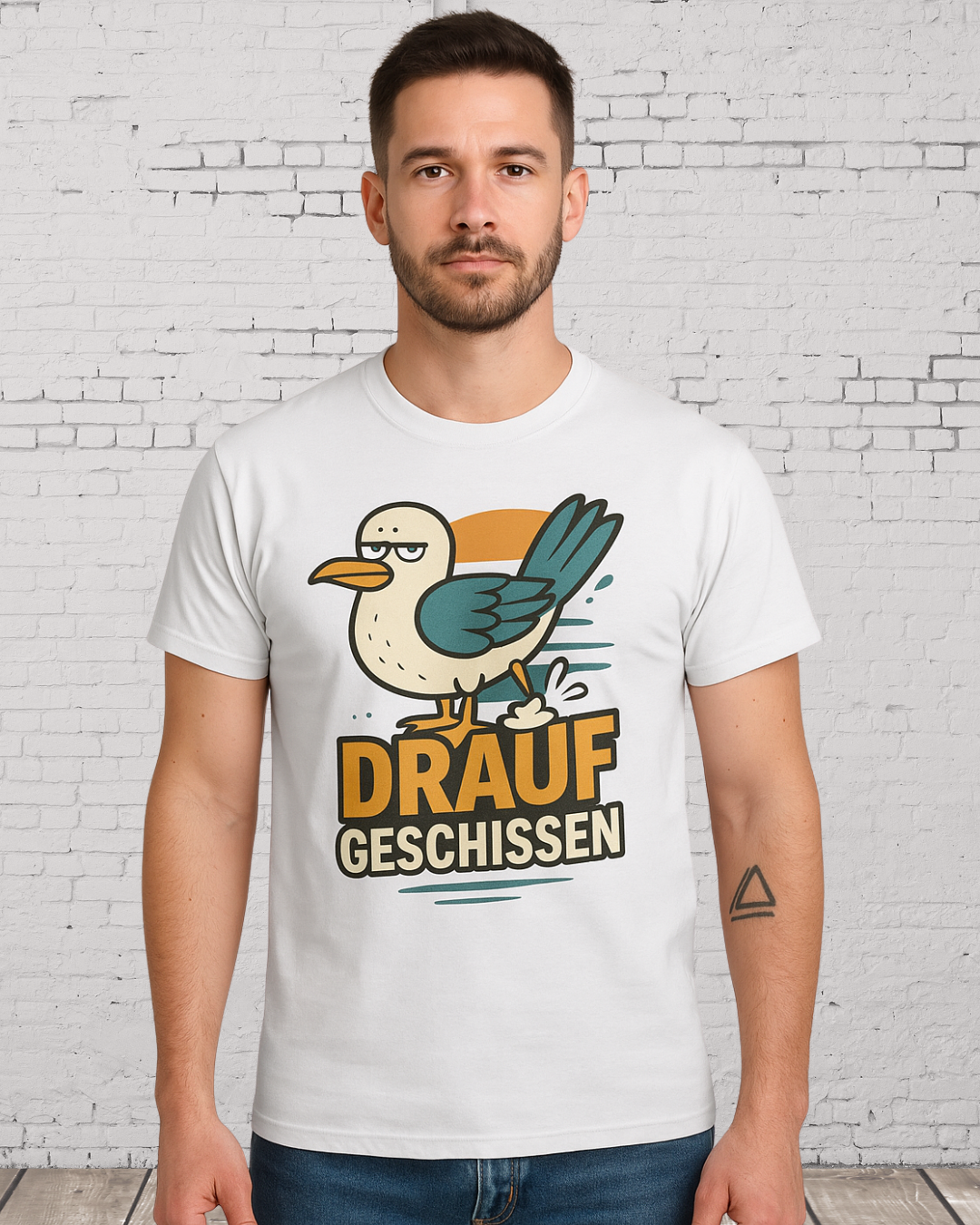 Lustiges Möwen T-Shirt – „Drauf geschissen“ – Funshirt mit witzigem Möwenmotiv