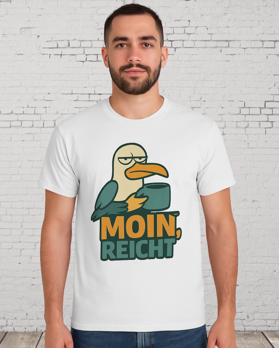 Lustiges Möwen T-Shirt – „Moin Moin, reicht“ – Funshirt für Morgenmuffel